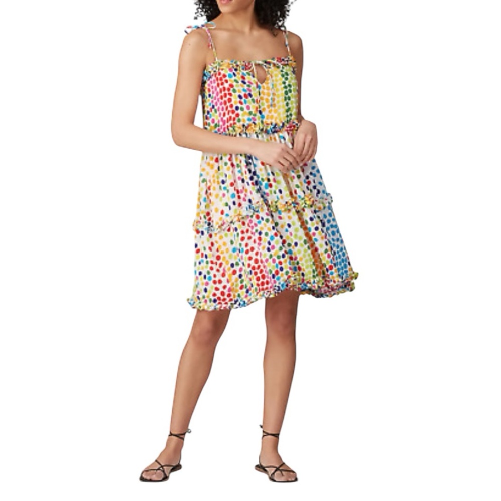 All Things Mochi Blessica 100% silk rainbow polka dot dress size XS